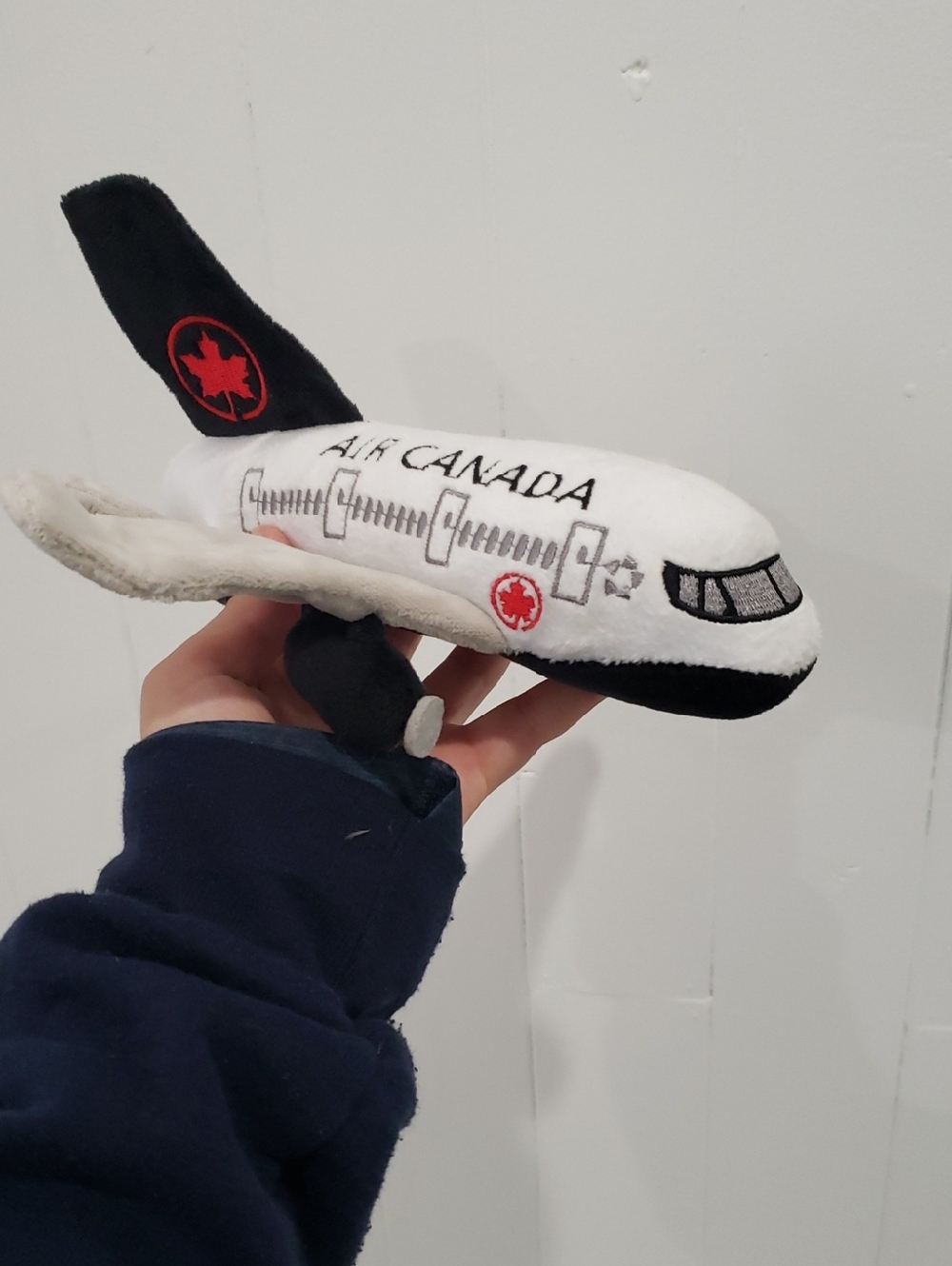 Air Canada Plush Toy Plane White & Black with Red Logo
